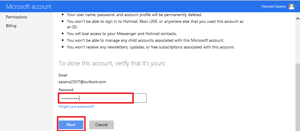Accounts permissions. Как удалить аккаунт Outlook.