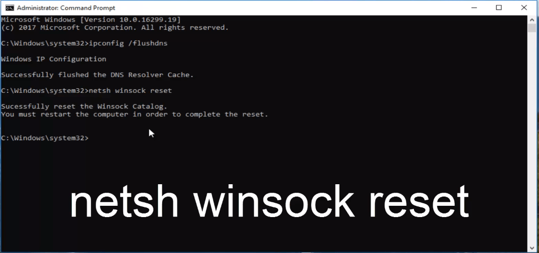 netsh commands reset winsock