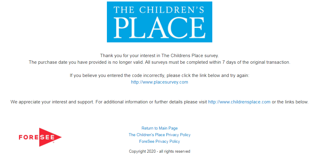 Children's Place Guest Satisfaction Survey