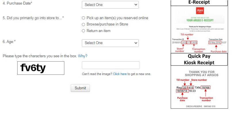 Argos Store Feedback Survey