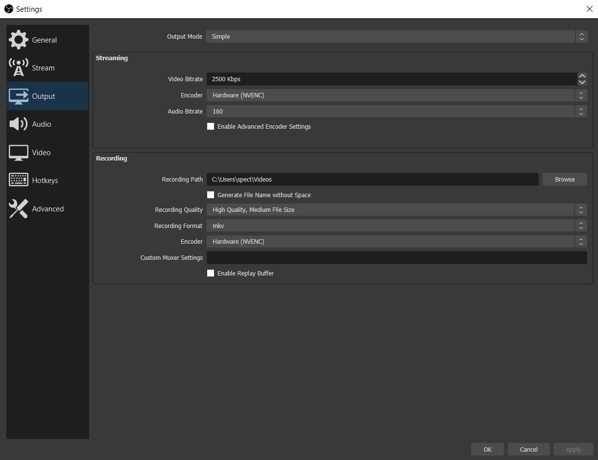 Setting Output Path - OBS Screen Recorder