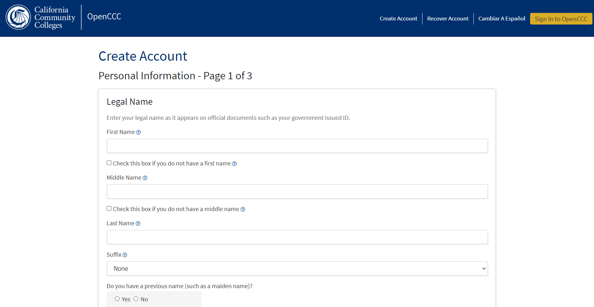 Create an account form