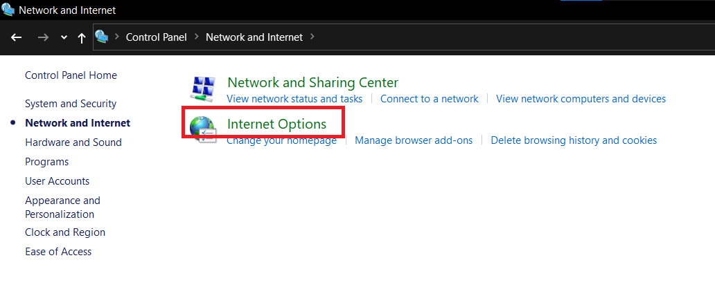 Internet Options