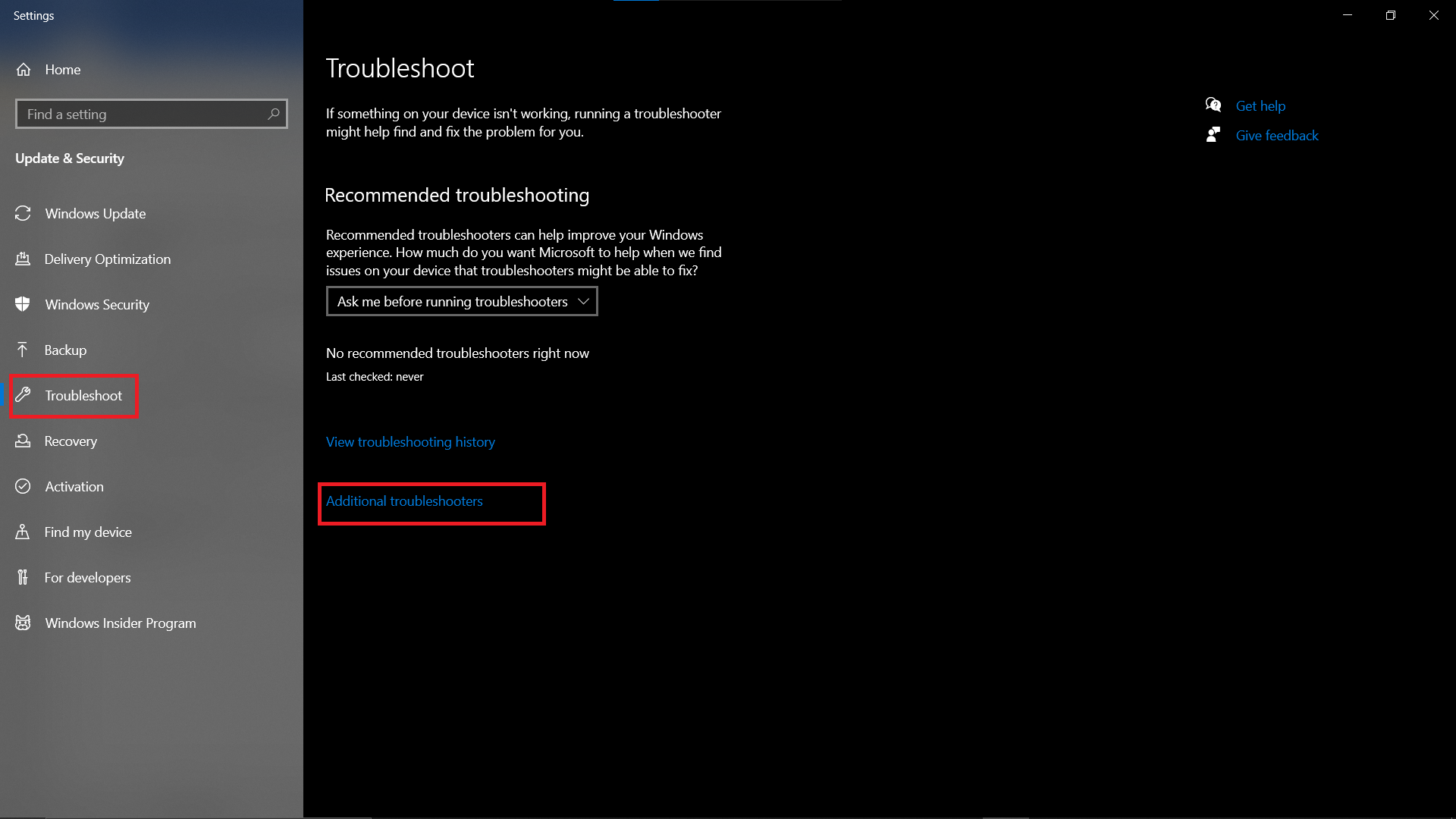 Additional Troubleshooters - Feature Update To Windows 10, Version 1903 - Error 0x80070005